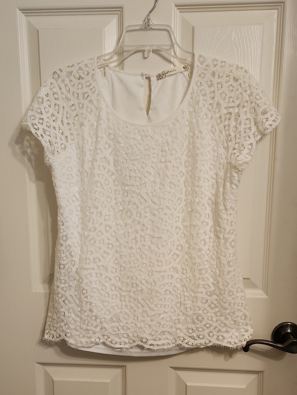Laffaire White Lace Short-Sleeve Top